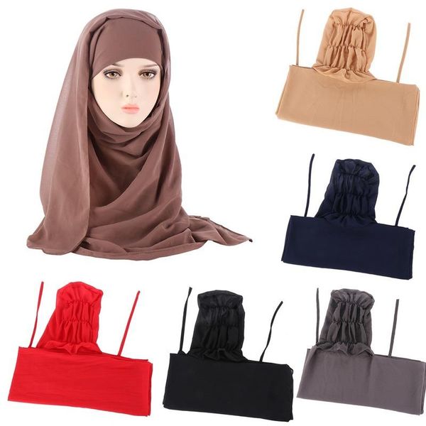 Abbigliamento etnico Sciarpa hijab in chiffon con cuffia per le donne musulmane Moda fasciatura Tappo interno + sciarpa Copricapo copricapo Turbante