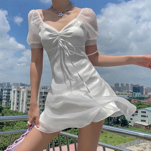 

party dresses 2021 fashion women summer sundress dress harajuku korean style fairy white mini casual cute kawaii clothes, White;black