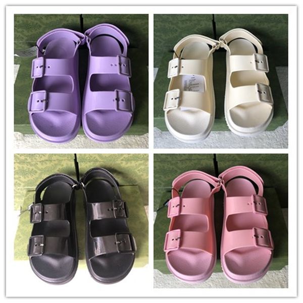 

2021 r luxury women straps sandals fashion summer ladies flats beach slippers lastest woman casual slides with box large size 35-41, Black
