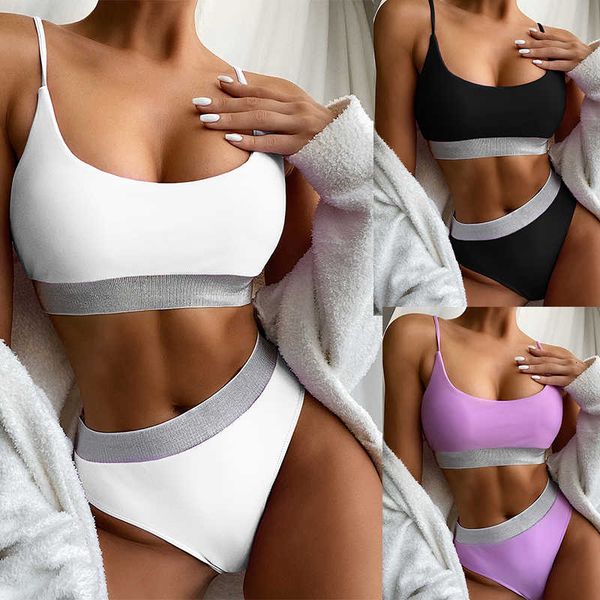 

waist women bikinis set swimsuit high ladies bathing suit tank sets female two piece swimwear summer beachwear 050731, White;black