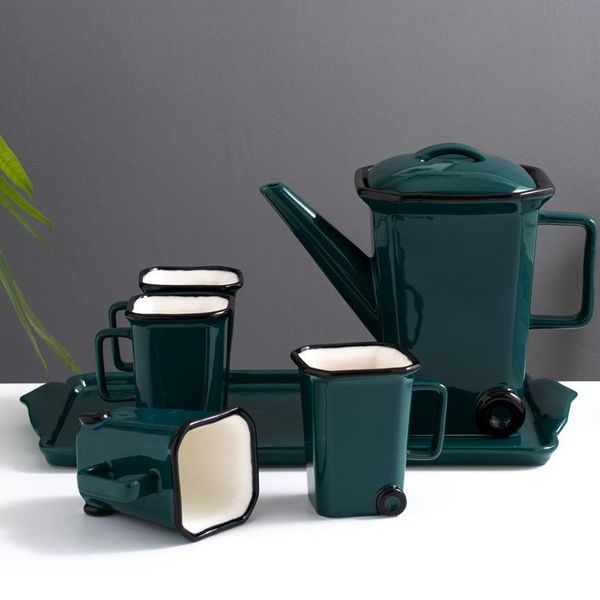 

cups & saucers green glaze environmental protection coffee set household european light luxury ceramic tray high-grade mug