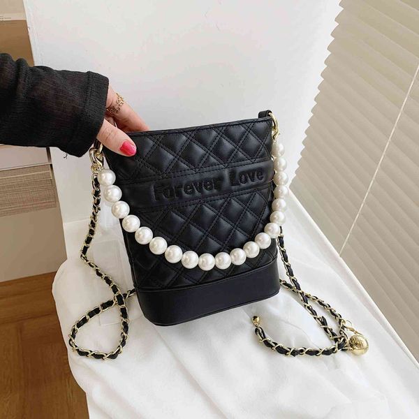 

evening bag fashion trend women's diamond square simple texture girl's single shoulder pearl style small chain messenger