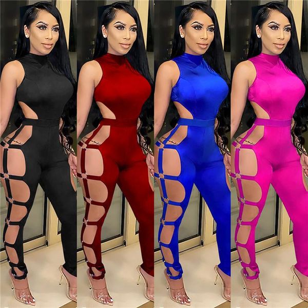 

gym clothing simple pure color o neck sleeveless hole special design skinny jumpsuits tight club party lady fashion sheath bodysuits, White;black