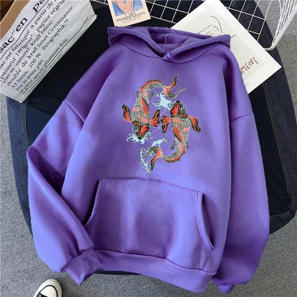 

men's hoodies & sweatshirts pullover double koi japanese printing warm man hooded sweatshirt oversize street mens hoodie casual, Black