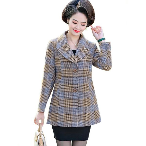 

women's wool & blends 2021 coat blend woolen coats spring autumn winter jacket suit collar single-breasted plaid plus size 5xl, Black