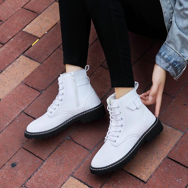 

boots 2021 autumn and winter short side zipper women white black thick bottom belt buckle women's shoes