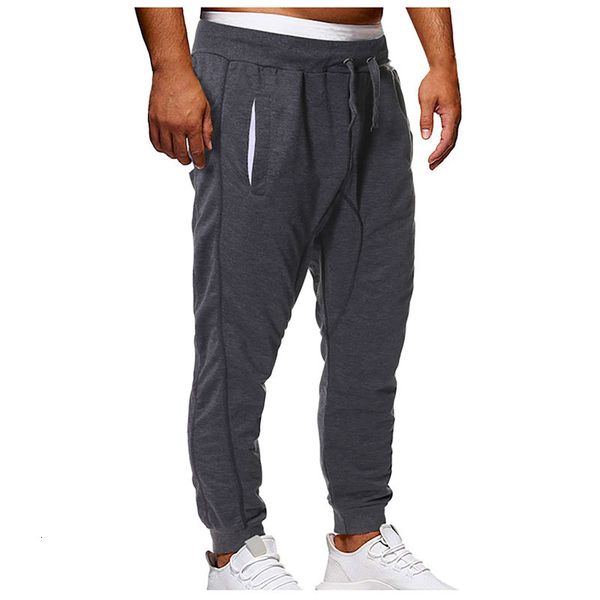 

men new leisure pocket solid color casual sweat slim jogger men's #g30, Black