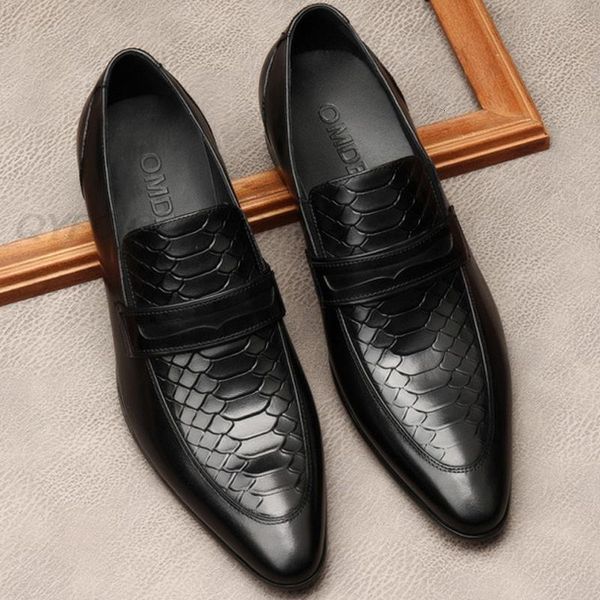 

dress shoes casual men oxford brogues genuine leather suit slip on business wedding pointed toe formal italian lofers 9bgt, Black