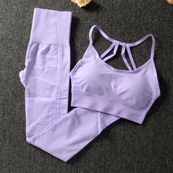 

yoga outfit 2pcs/set seamless set women fitness bra sportswear woman gym leggings pants padded push-up strappy sports suits