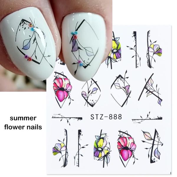 

nail art kits 1/2/4pcs flower stickers purple blue water decals for nails line spring manicure decor slider wraps