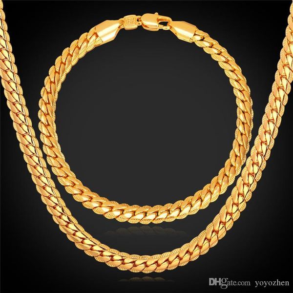

18"-32" men gold chain 18k real gold plated wheat chain necklace bracelet hip hop jewelry set, Silver