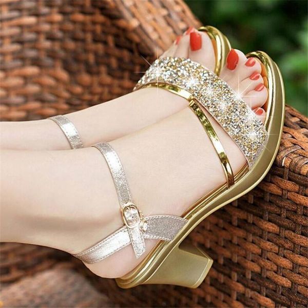 

sandals summer ladies high heels rhinestone fish mouth platform shoes, Black