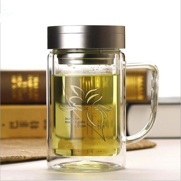 

design 520ml double borosilicate glass cup from fuguang factory good quality portable glass tumbler water flasks