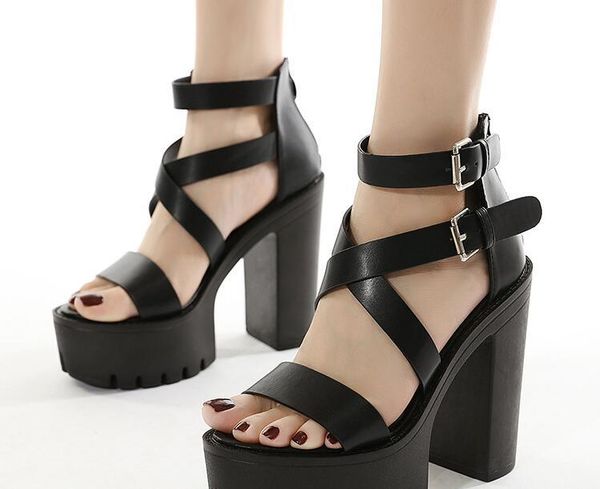 

new fashion classic women sandals high heels shoes comfortable buckle fish mouth head open clip-on strappy sandals women shoes, Black