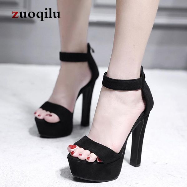 

sandals fashion high heels women ankle strap summer shoes woman peep toe platform sandale femme 2021, Black