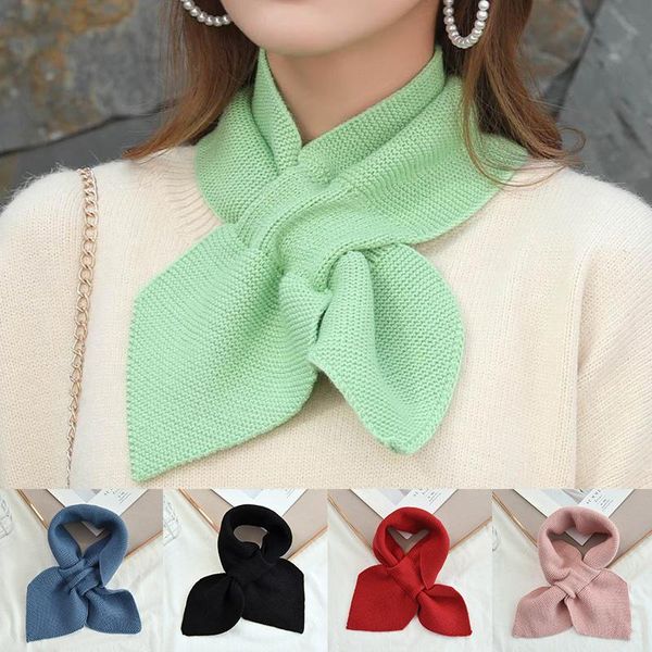 

scarves korean version knitted wool collar cross bib retro solid color sharp-cornered female autumn winter neck guard warm scarf, Blue;gray