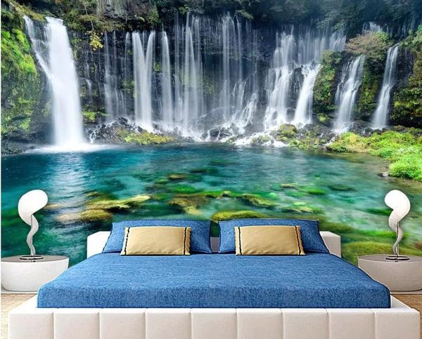 

wallpapers custom any size mural wallpaper green landscape, simple and beautiful waterfall 3d for living room