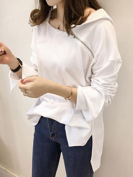 

women's hoodies & sweatshirts thin women hoodie spring autumn solid color irregular cold shoulder oversized long sleeve female korean, Black