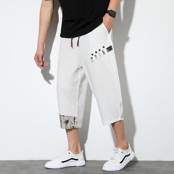 

men's shorts casual loose cropped pants summer clothing harem wide-legged bloomers, White;black