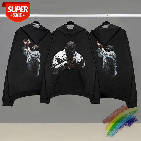 

oversized kanye west hoodie men women autumn winter hip-hop character print pullover sweatshirts #yi0n, Black