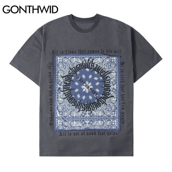 GONTHWID T-shirts Harajuku Hip Hop Casual Bandana Paisley Muster Drucken Kurzarm Baumwolle T-Shirts Streetwear Lose Tees Tops C0315