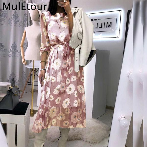 

casual dresses muletour vintage floral print boho dress women long sleeve spring chic party high waist work wear office lady, Black;gray