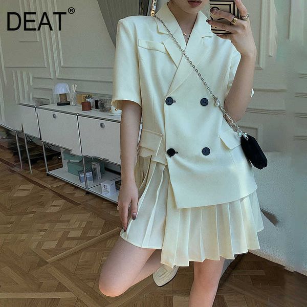 

[deat] summer fashion single-breasted turn-down collar high waist short sleeve solid color dress women 13q191 210527, Black;gray