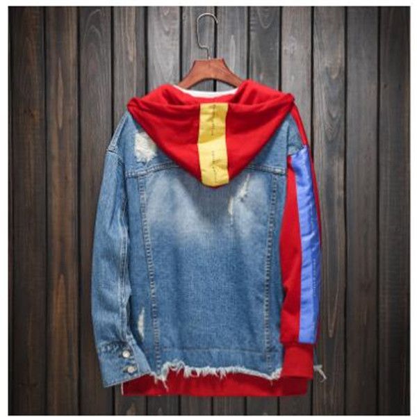 

spring new mens autumn denim jacket stitching contrast color youth tide brand men jackets clothes outerwear coats, Black;brown