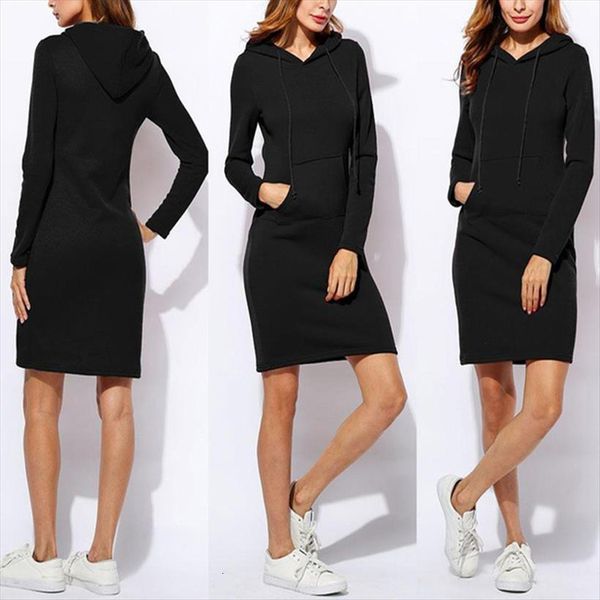 

winter casual loose with women dresses pocket fashion hooded long sleeves female cotton plus size 2xl vestidos, Black;gray