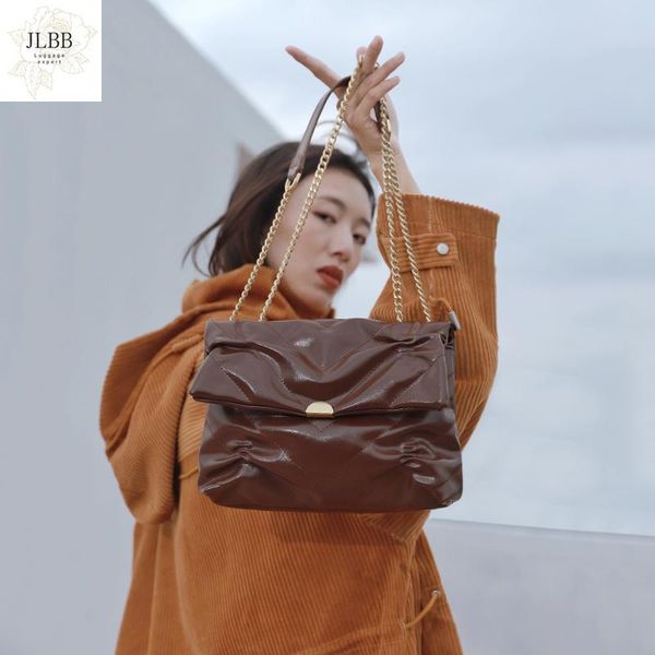 

fashion chains ruched women shoulder bags designer handbags luxury soft pu leather crossbody messenger bag lady small flap purse