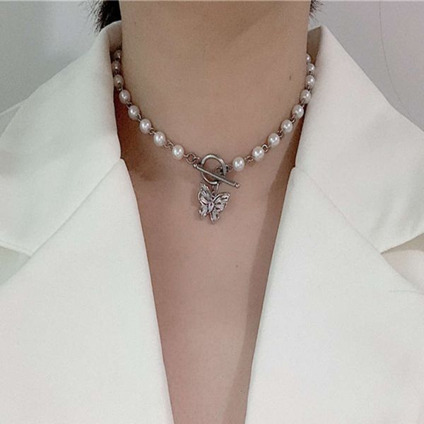 

hbp fashion south korea new ins blogger's same fairy butterfly pearl titanium steel necklace choker female, Silver
