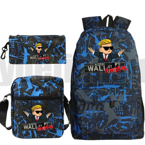 

sac a dos mochila gamesbackpack men 3 pcs/set hip hop wallstreetbets plecak pencil bag shoulder bookbag zipper bag pack
