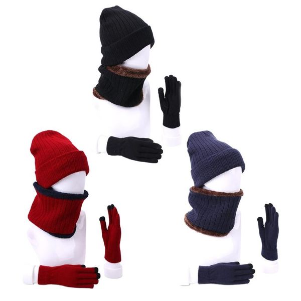 

hats, scarves & gloves sets l93f 3pcs beanie hat infinity circle scarf touchscreen set winter knit plush lined skull neck warmer mitt, Blue;gray