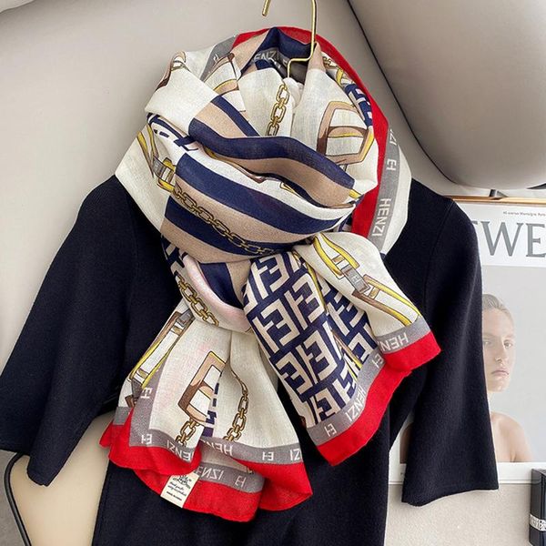 

scarves 2021 autumn women beach quality print scarf fashion winter cotton and shawl bandana pashmina wrap hijab muffler, Blue;gray