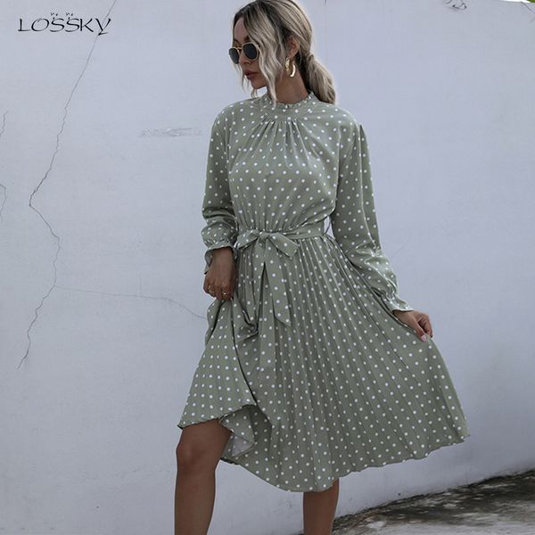 

woman long dress autumn spring elegant polka dot print ruched bow dresses casual black long sleeve trendy clothes for women 210306, Black;pink