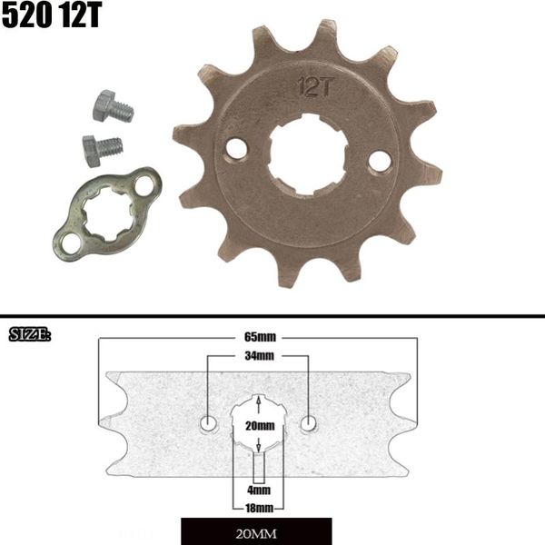 

parts motorcycle 520 12t tooth 20mm id front engine sprocket fit pit bike atv part