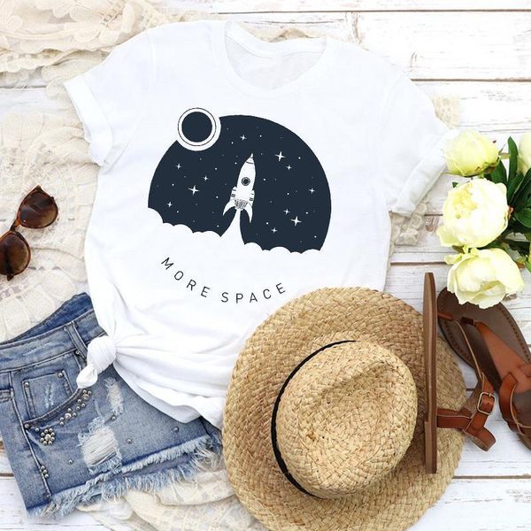 

women graphic lady space ship night cute 90s fashion horror skull tees print t shirt clothing female shirt womens t-shirt, White
