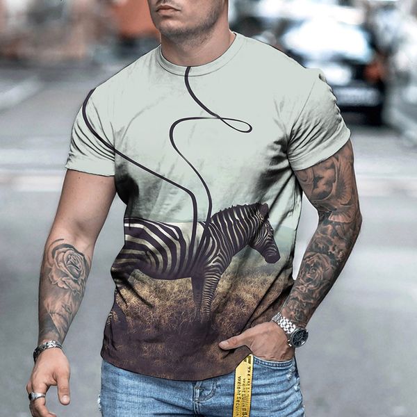 

tees,polos plus-size fashion man 2021 summer striped horse pattern 3d digital printing men's and women's round neck t-shirt trend