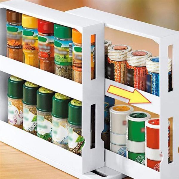 

hooks & rails multifunctional rotating storage shelf kitchen spice jar rack 2 layers seasoning bottle holder cabinet organizer shelves