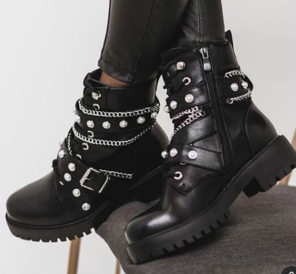 

2022 new women ankle boots low heels shoes woman short booties pu leather british shoe chaussures femme zapatos mujer sapato, Black