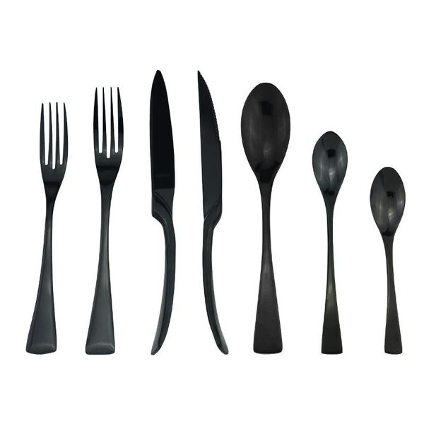 

7pcs/1 set cutlery set blacke dinnerware 18/10 stainless steel knife spoon fork tableware kitchen picnic weeding silverware