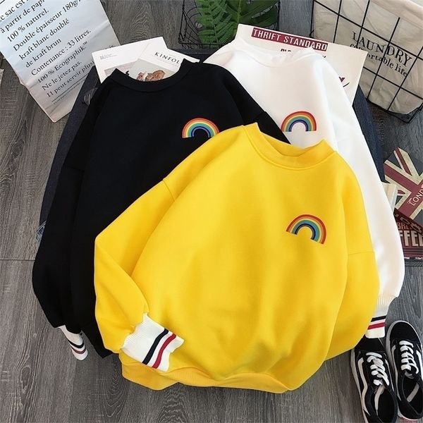 

rainbow plus size fashion women hoodies korean style kawaii sweatshirts oversized pullovers casual streetwear clothes lj201130, Black