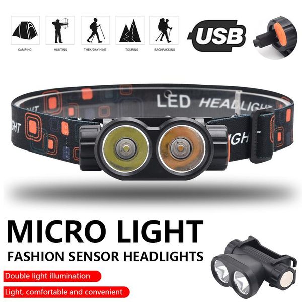 

headlamps double headlamp fishing lamp usb rechargeable head-mounted built-in 18650 battery strong light long s led camping