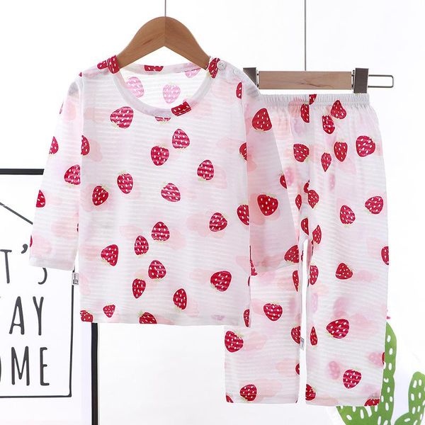 

pajamas 2021 baby strawberry print cotton children clothing set cartoon cute girls boy kid soft thin sleepwear nightwear, Blue;red