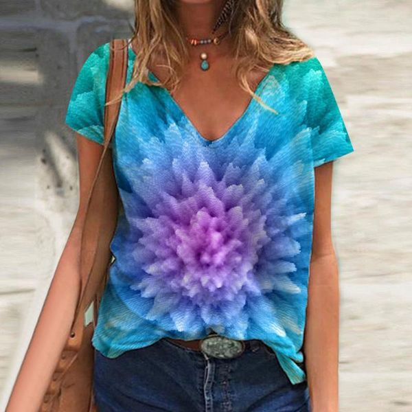 

women's t-shirt tie-dye flower 3d printing t shirt women 2021 summer casual daily holiday ladies tshirts camisetas mujer manga corta, White