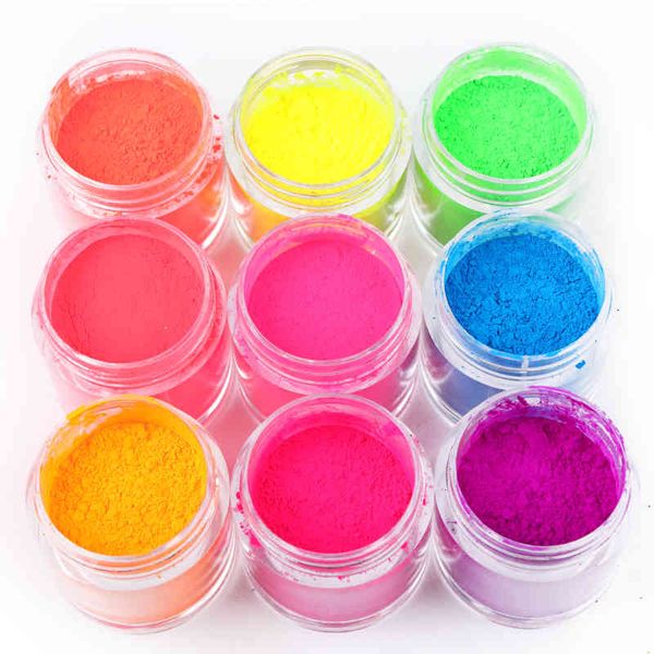 9 cores Art Glitter Gradient Neon Pigment Pó De Pó Fluorescência Gel S Decorações Prego Suprimentos Para Profissionais