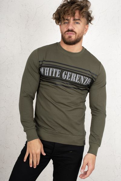 

Khaki Meshed Lettering Oval Collar Long Sweat 2100401 9q6o, Black