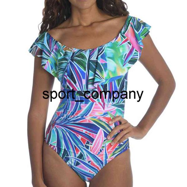 

swimsuit colorful leaves one piece swimwear ruffle bodysuit feminine beachwear bathing suits monokini 2022