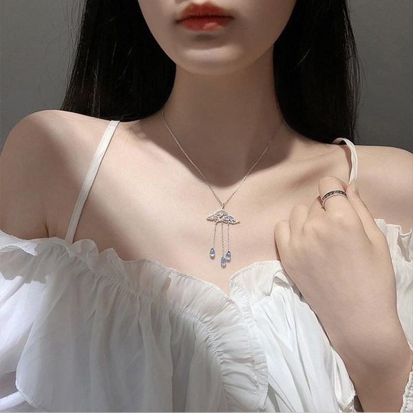 

pendant necklaces colorful xl1501 cloud raindrop necklace silver plated fringe collarbone chain long sweater jewellery