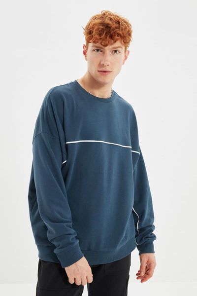 

men's hoodies & sweatshirts trendyol men oversize fit long sleeve cycling collar piping sweatshirt tmnaw22sw1192, Black